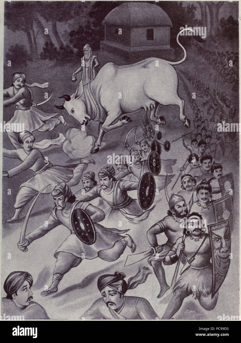 437 Nandini irrité sur les soldats de Viswamitra Banque D'Images