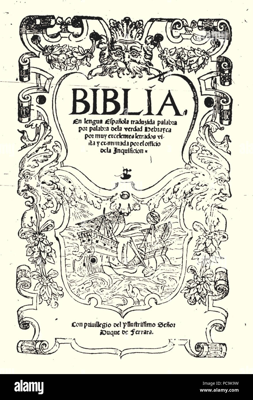 Pagina inicial de la biblia de Ferrara 463 Pagina inicial de la biblia de Ferrara Banque D'Images