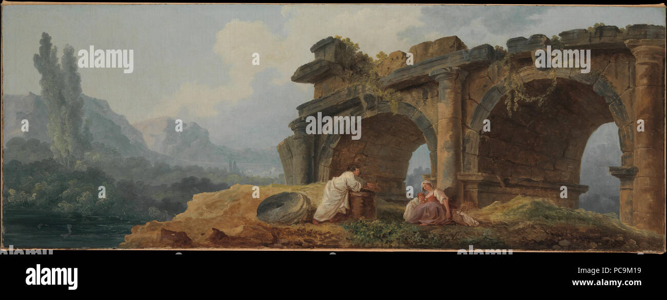 Hubert Robert (français, Paris 1733-Paris 1808) Arches en ruine, huile sur toile ; 23 x 61 1/8 à 1/4. (58,7 x 155,6 cm) le Metropolitan Museum of Art, New York, don de J. Pierpont Morgan, 1917 (17,190.31) http://www.metmuseum.org/Collections/search-the-collections/437472 286 Hubert Robert - Arches en ruine Banque D'Images