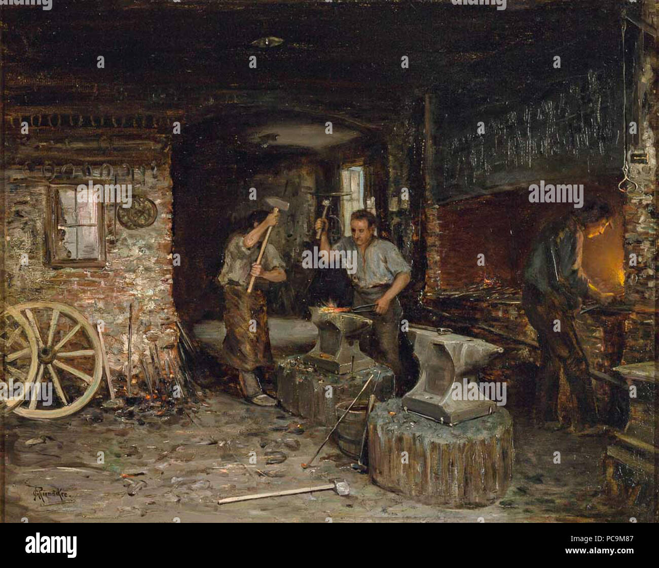 259 Gustav Rienäcker - Blick in eine Schmiede (1890) Banque D'Images