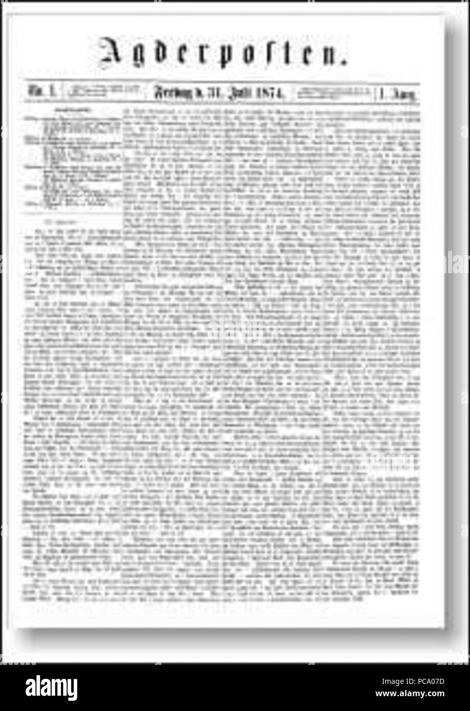 1 Agderposten. juli 1874- framside. Banque D'Images