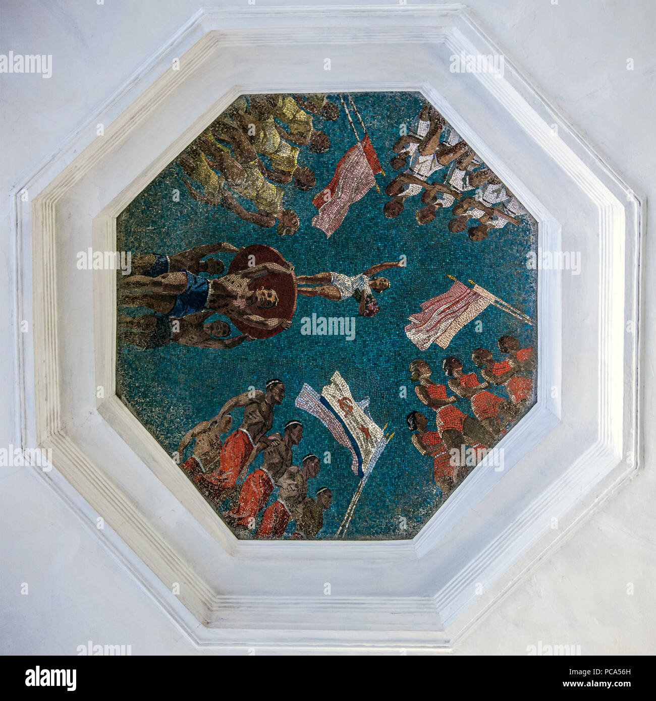 413 La ligne de métro Novokuznetskaya MSK2 Athlètes Mosaïque Banque D'Images