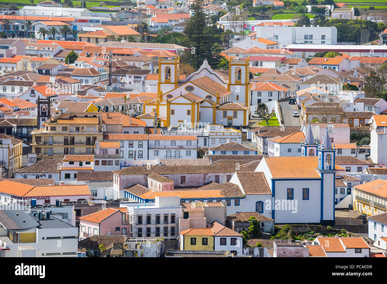 Vue sur Praia da Vittoria à partir de la Torche Gazebo Monument, île de Terceira, Açores, Portugal, Europe, Atlantique Banque D'Images