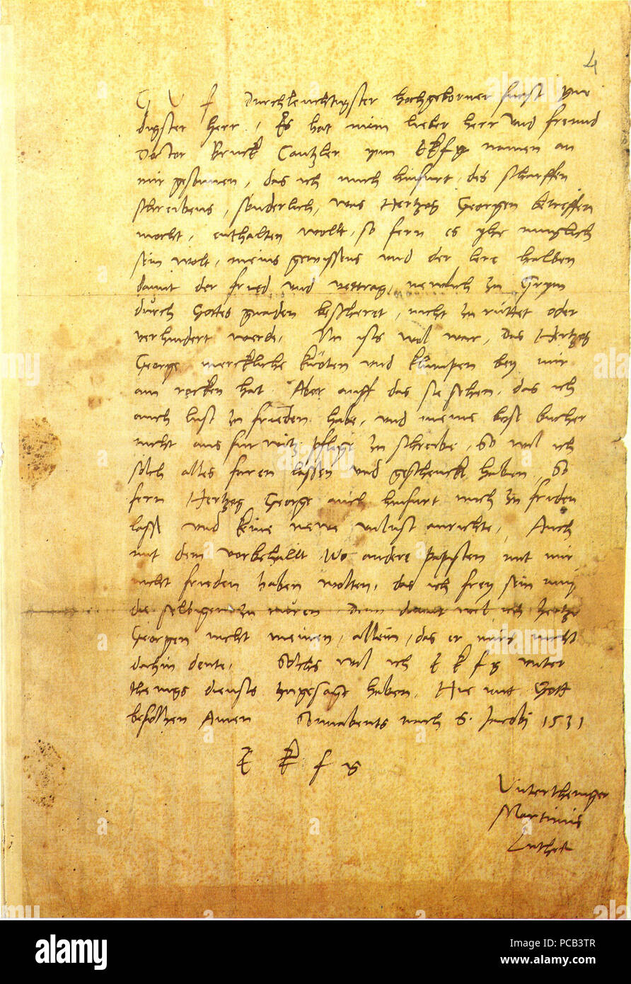 403 Martin Luther, lettre autographe de 1531 Banque D'Images