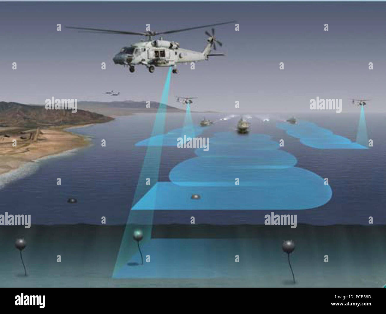 Système de détection de mines Laser aéroporté. Banque D'Images