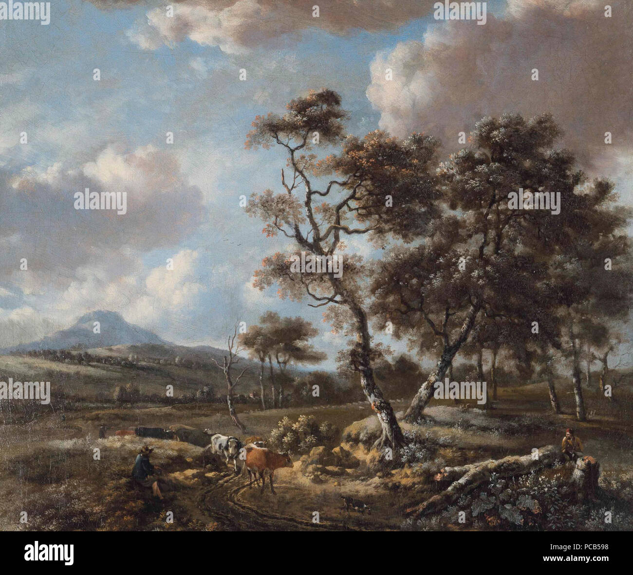Paysage 358 avec des bovins en roulant le long d'une route de campagne Banque D'Images