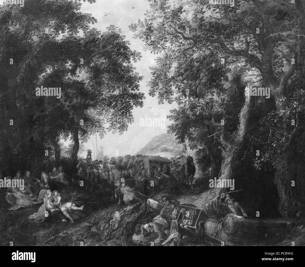 56 Paysage avec un groupe de chasseurs et d'une charrette renversée (David VINCKBOONS) - Nationalmuseum - 20980 Banque D'Images