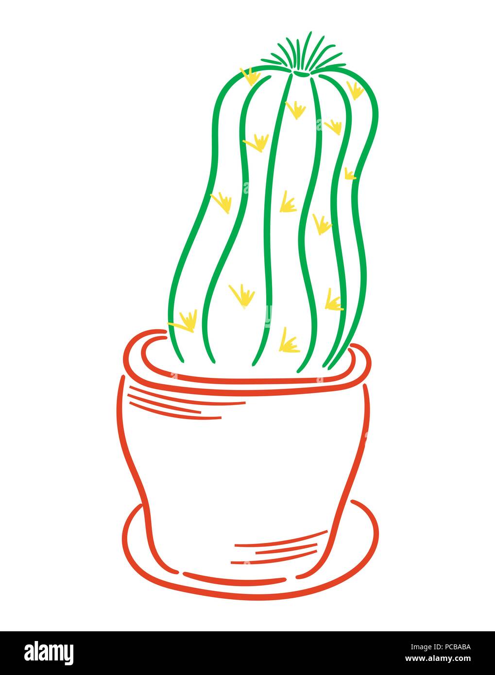 Dessin linéaire d'un cactus. Cactus dans un pot. Installation domestique. Jardinage.isolé, vectoriel Illustration de Vecteur