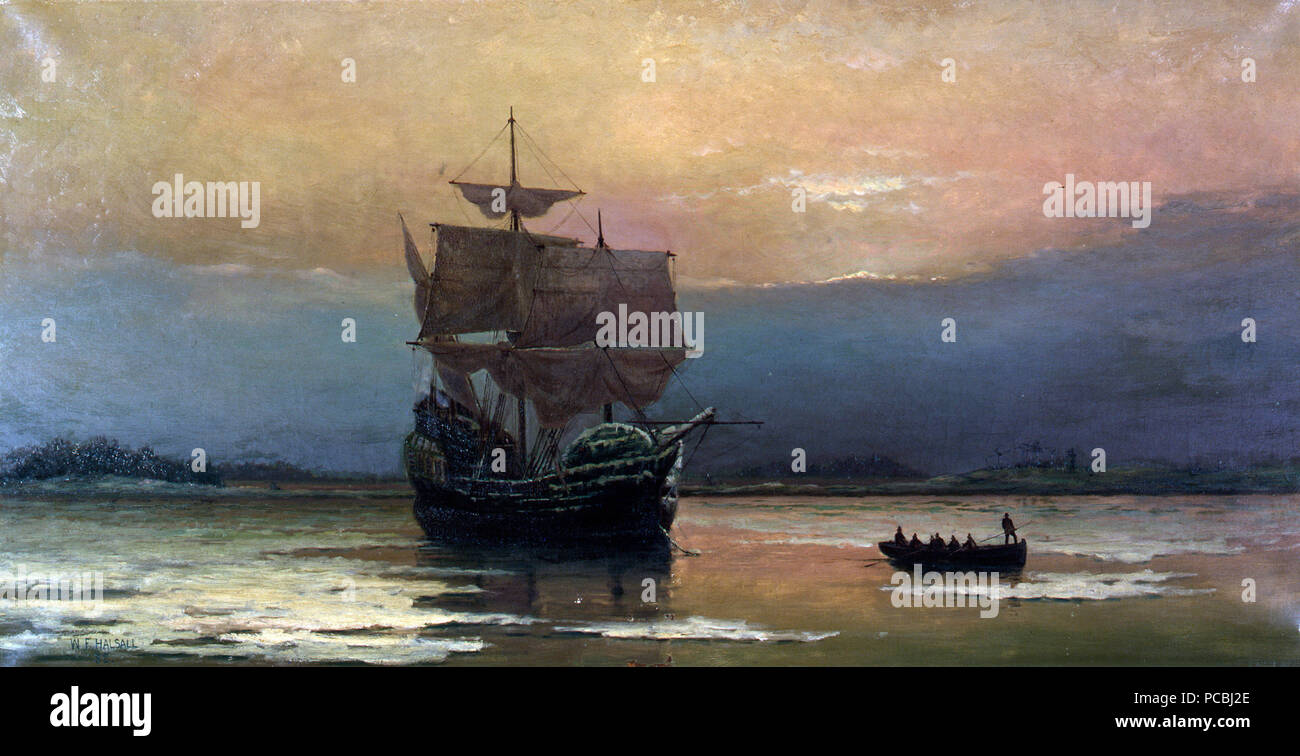 38 Mayflower à Plymouth Harbor, par William Halsall Banque D'Images
