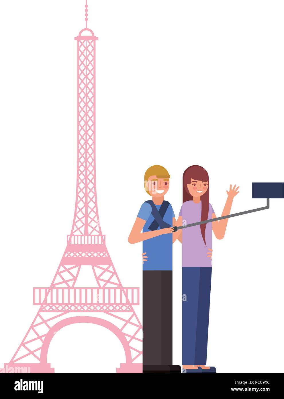Couple tour eiffel selfies vector illustration Illustration de Vecteur