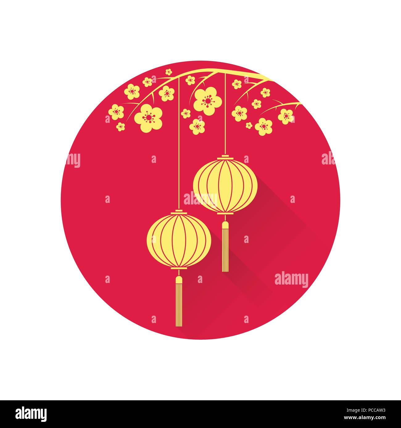 Lanterne chinoise et cherry blossom télévision icône. Vector illustration. Éléments de conception du nouvel an chinois. Illustration de Vecteur