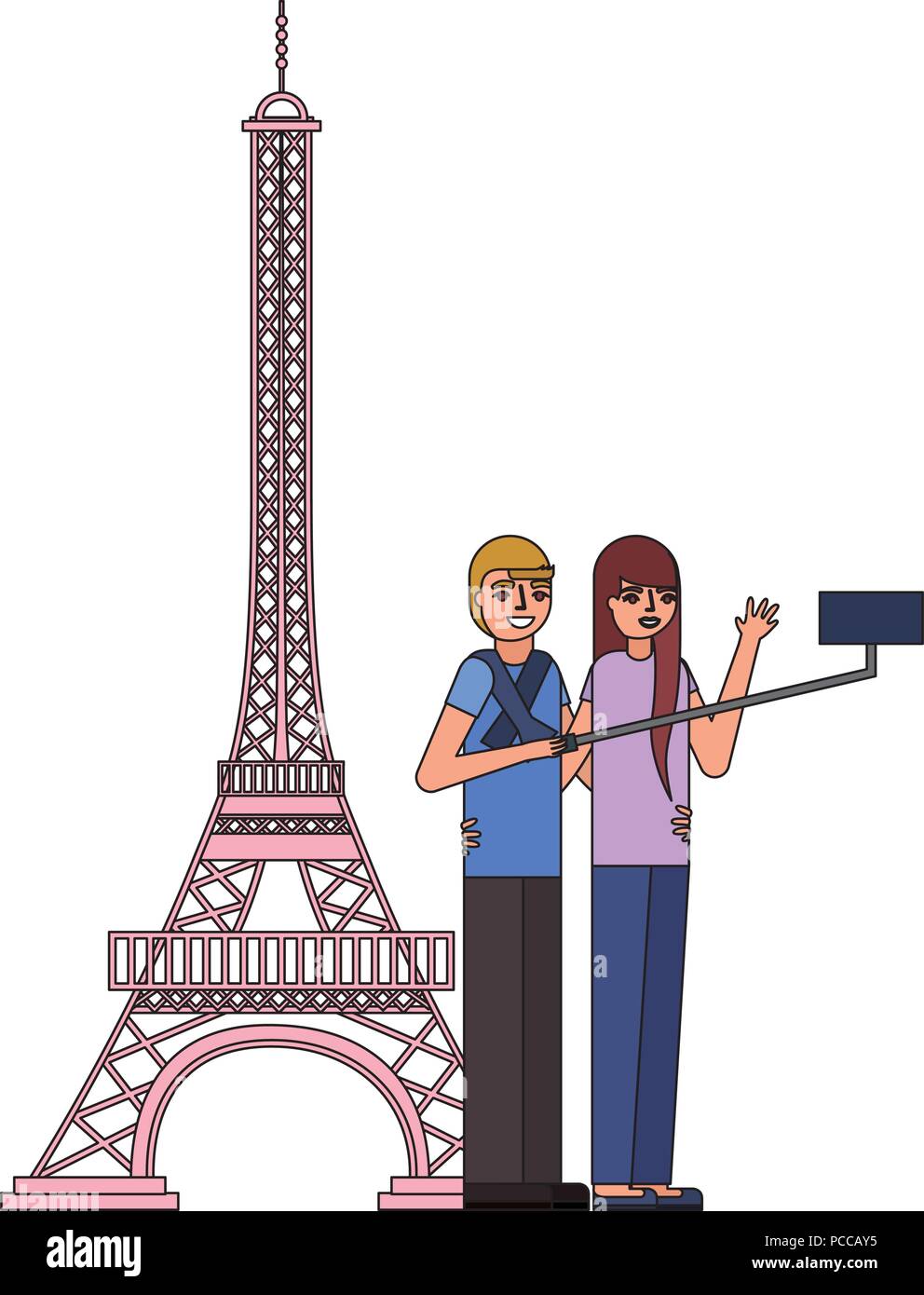 Couple tour eiffel selfies vector illustration Illustration de Vecteur