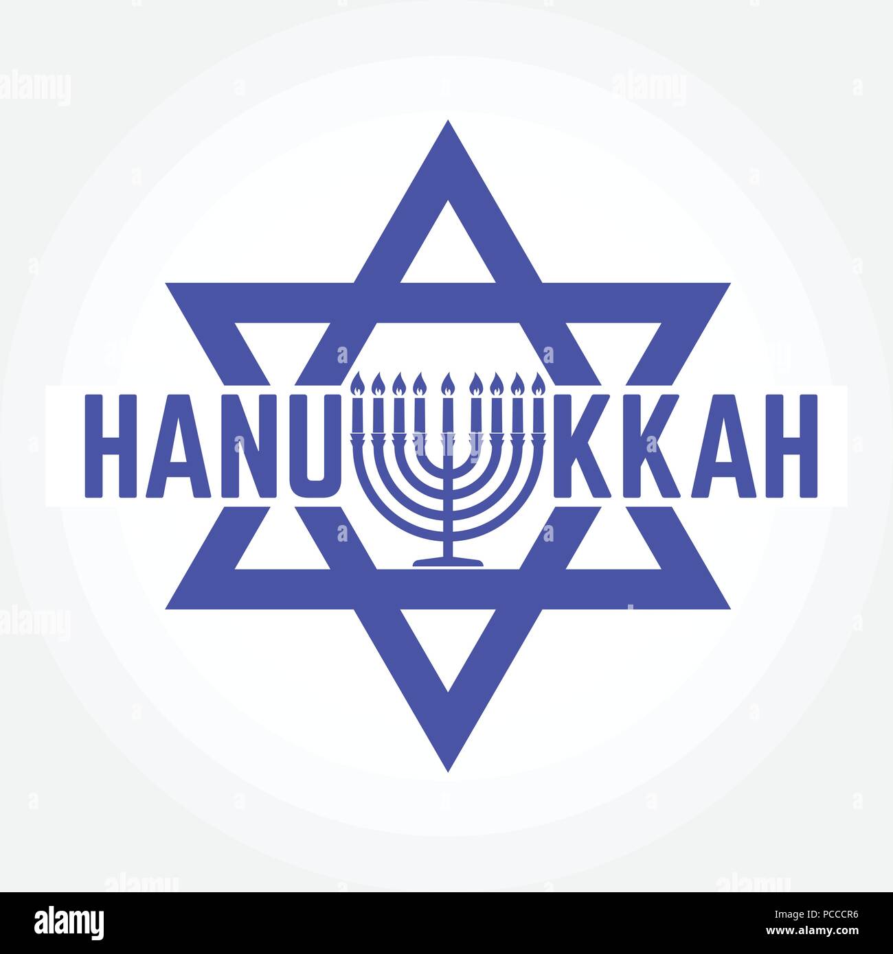 Happy Hanouka carte de vœux. Typographie design. Chandelier avec neuf bougies. Vector illustration. Carte avec texte lettrage et Hanukkah menorah. Co Illustration de Vecteur