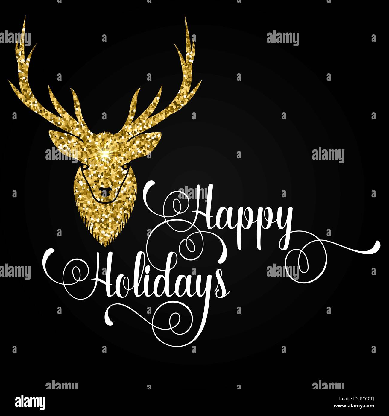 Bonnes vacances carte de vœux. Typographie affiches avec golden deer silhouette et texte. Vector illustration. Concept pour chemise ou logo, print, stamp, p Illustration de Vecteur