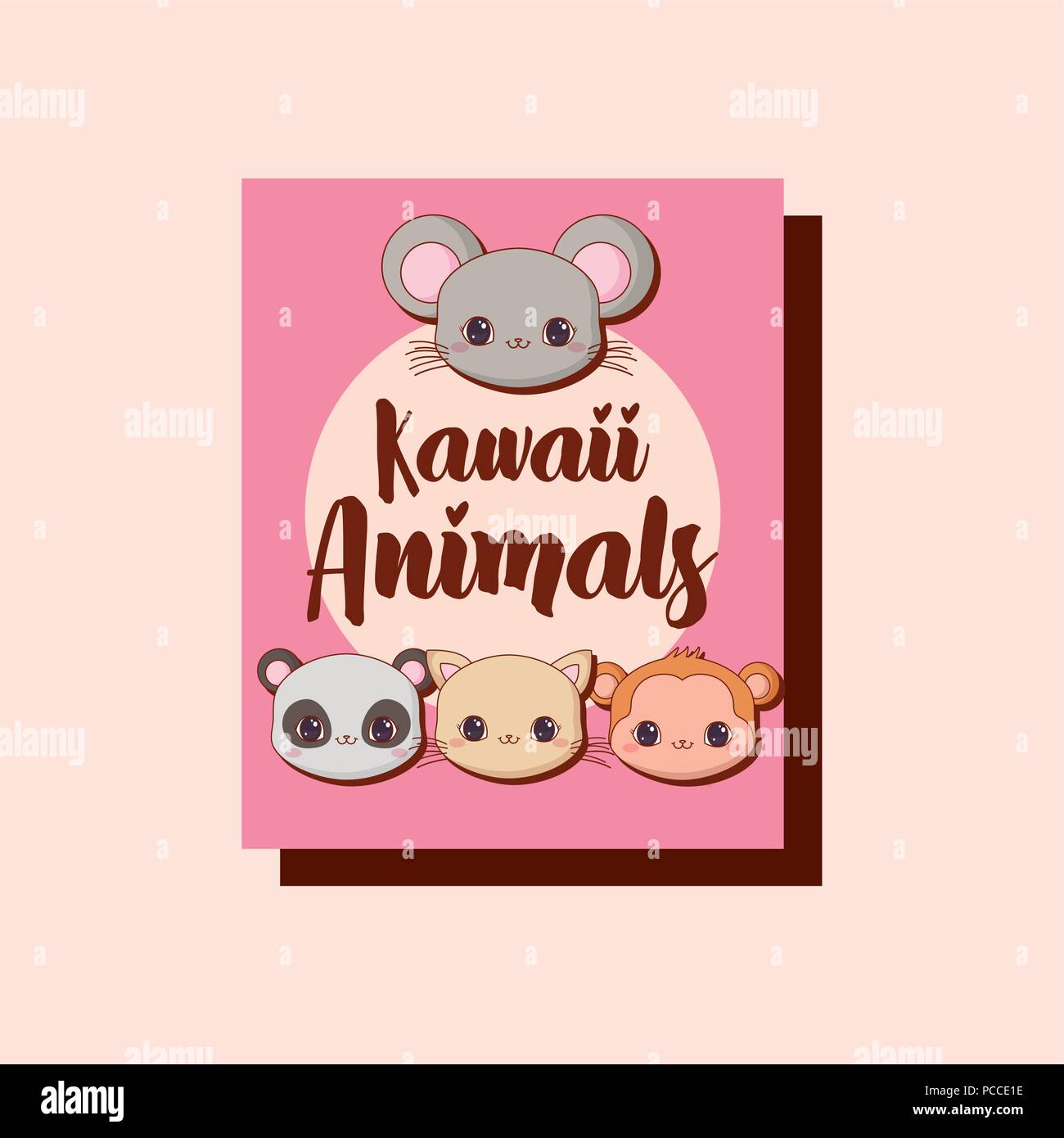 Kawaii animaux sur fond rose, design coloré. vector illustration Illustration de Vecteur