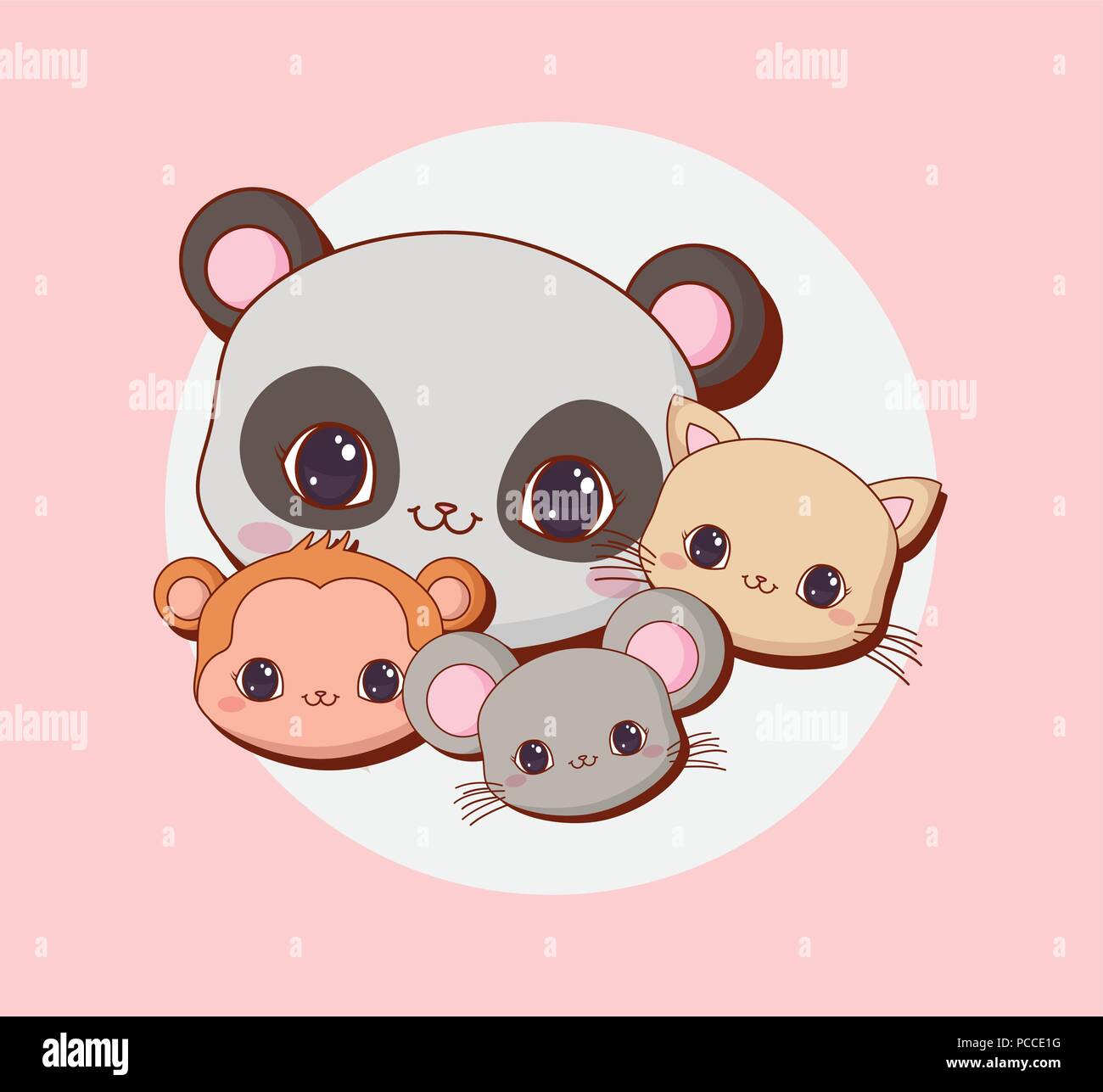 Panda et Kawaii animaux sur fond rose, design coloré. vector illustration Illustration de Vecteur