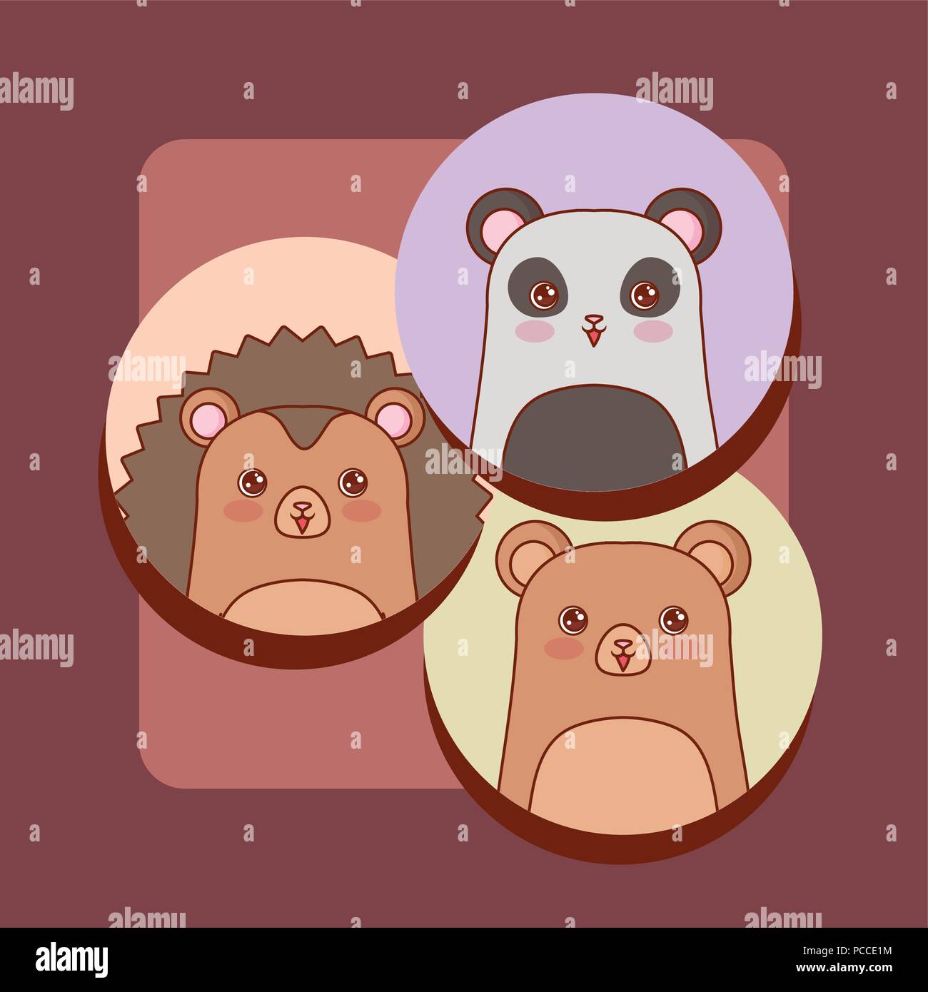 Kawaii animaux sur fond brun, design coloré. vector illustration Illustration de Vecteur