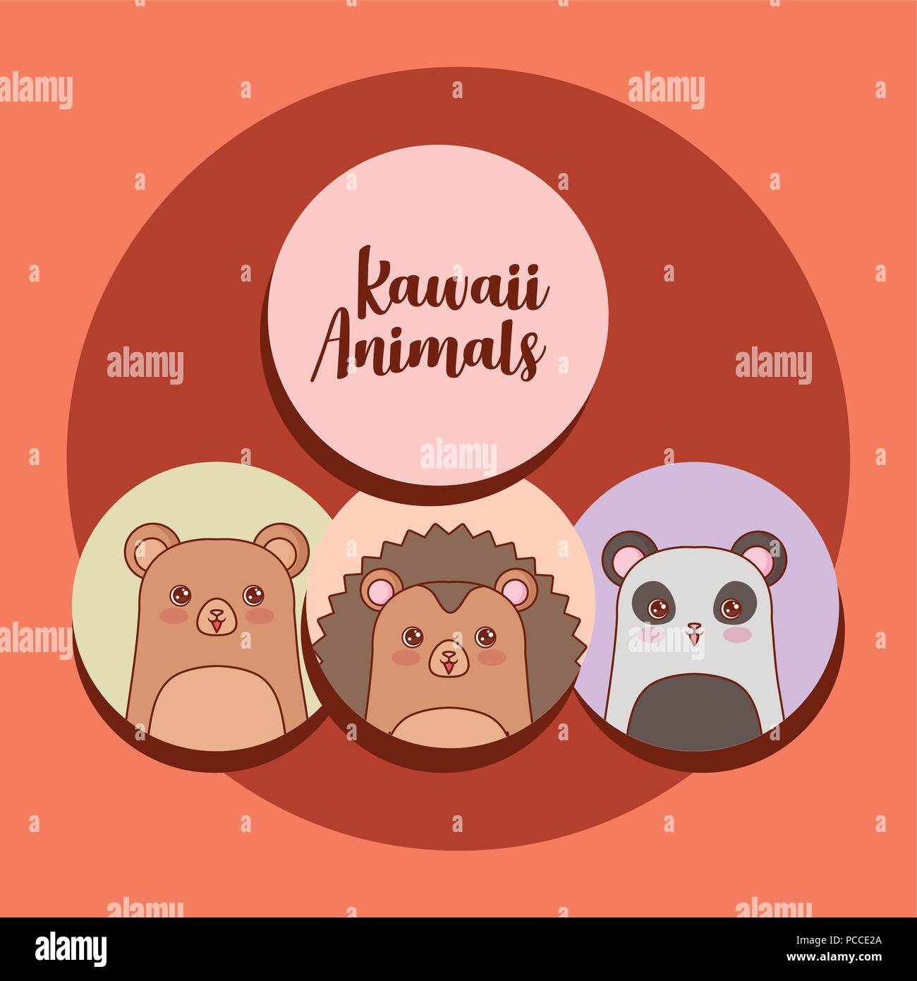 Kawaii animaux sur fond orange, design coloré. vector illustration Illustration de Vecteur