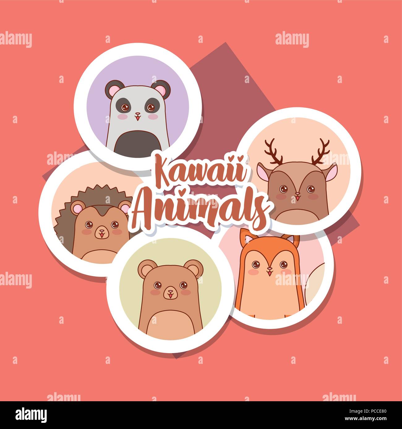 Kawaii animaux sur fond rouge, design coloré. vector illustration Illustration de Vecteur