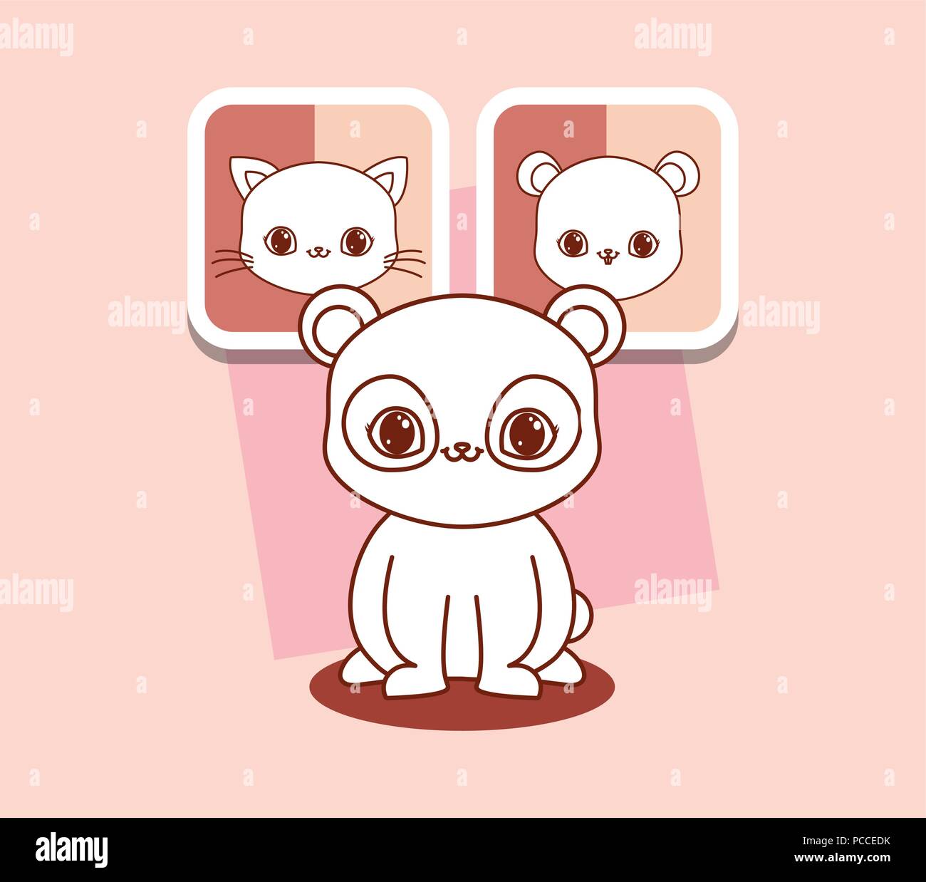 Panda et Kawaii animaux sur fond rose, design coloré. vector illustration Illustration de Vecteur