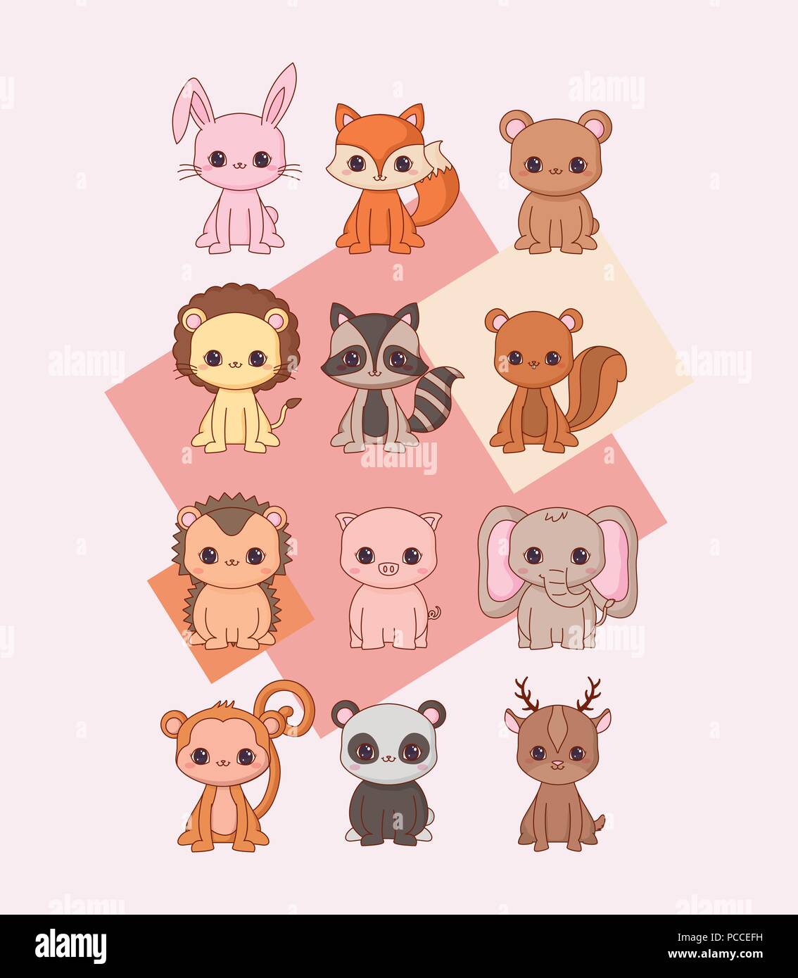Animaux Kawaii icon set sur fond rose, design coloré. vector illustration Illustration de Vecteur