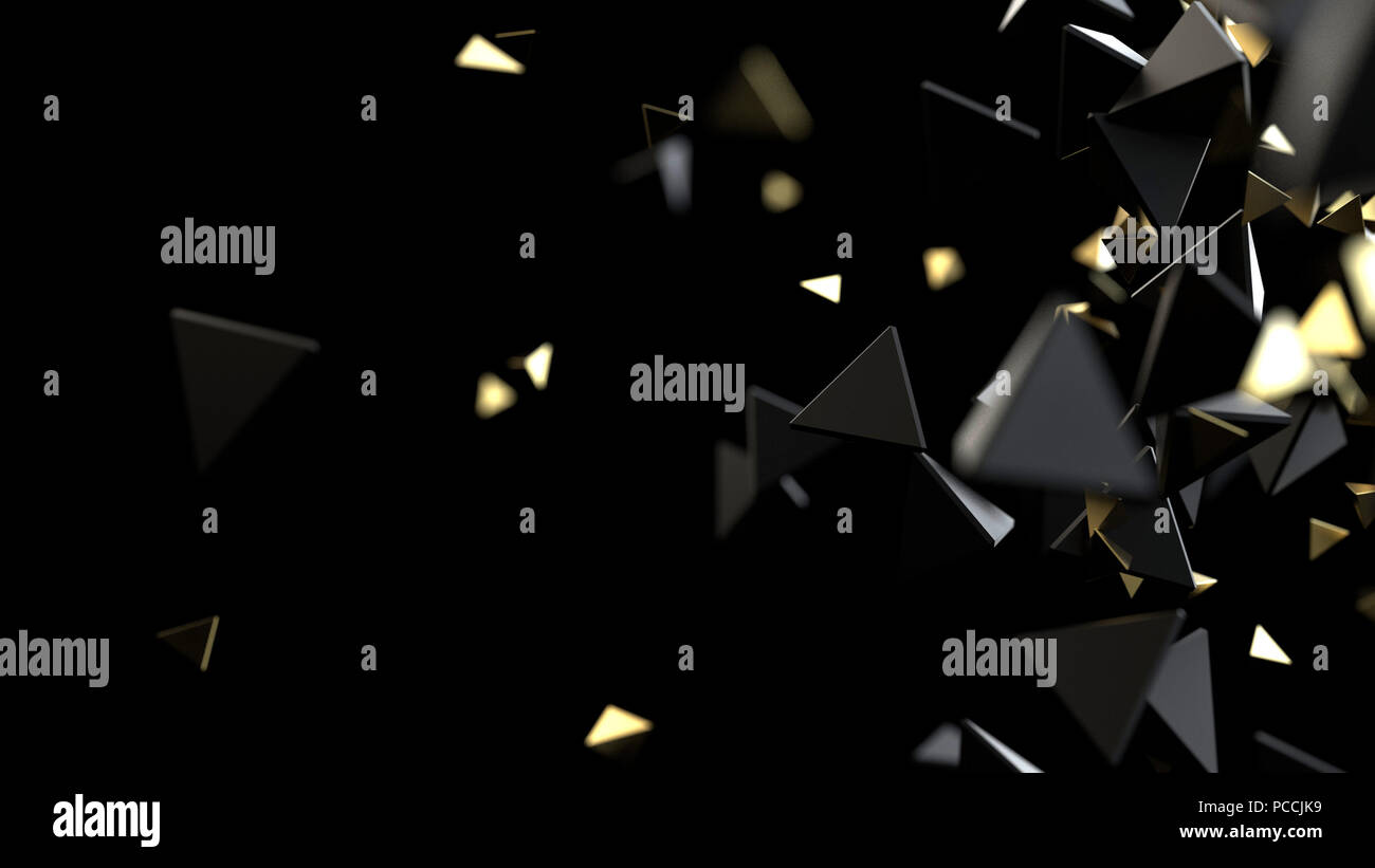 Les particules macro polygonal sur fond noir Banque D'Images