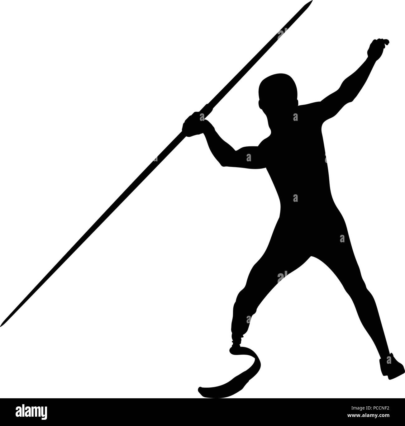 Javelot athlète amputé des handicapés sur prothèse silhouette noire Illustration de Vecteur