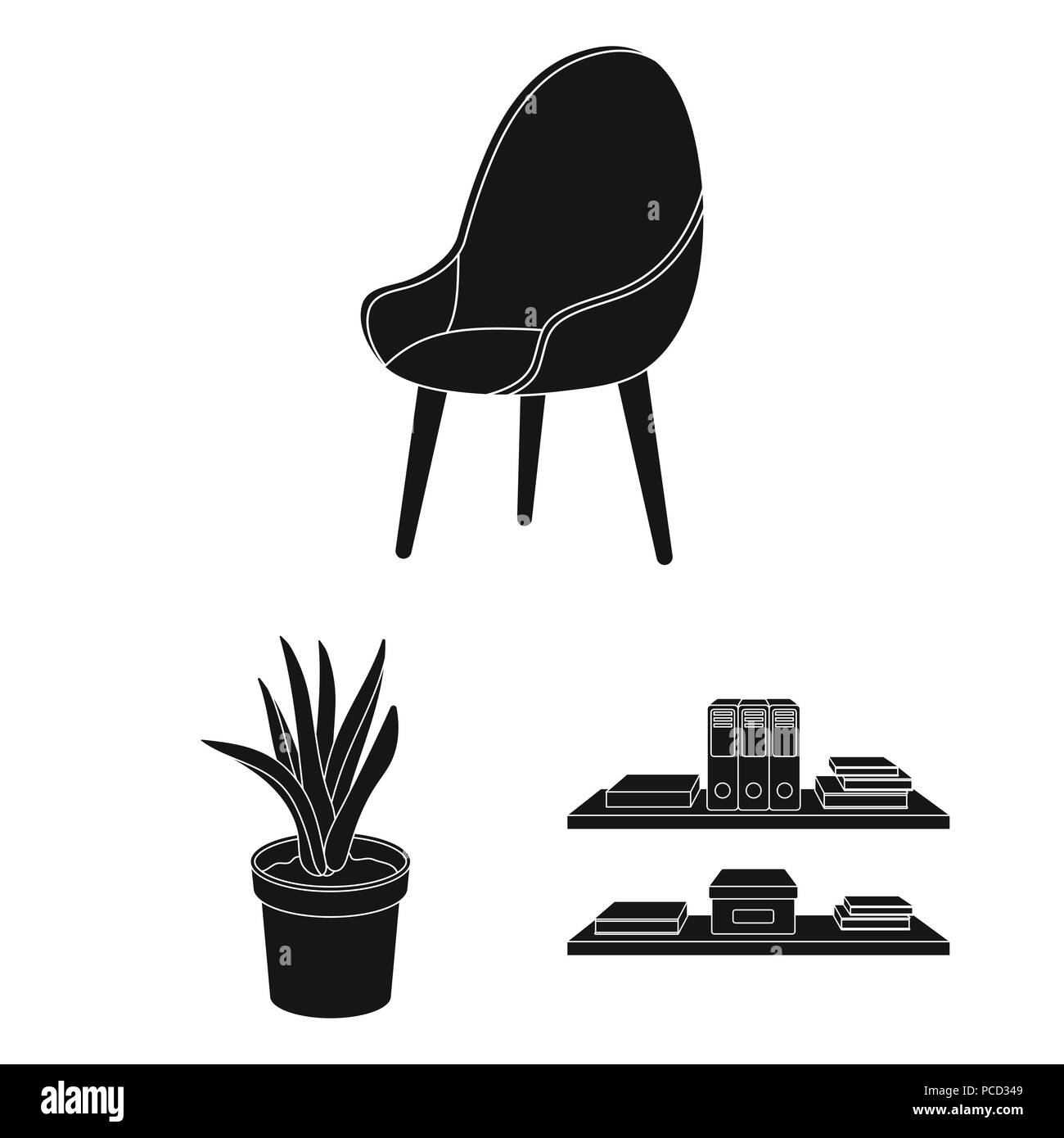 Intérieur de l'ensemble des icônes noires dans milieu de collection pour la conception. Meubles de bureau stock symbol vector illustration. Illustration de Vecteur