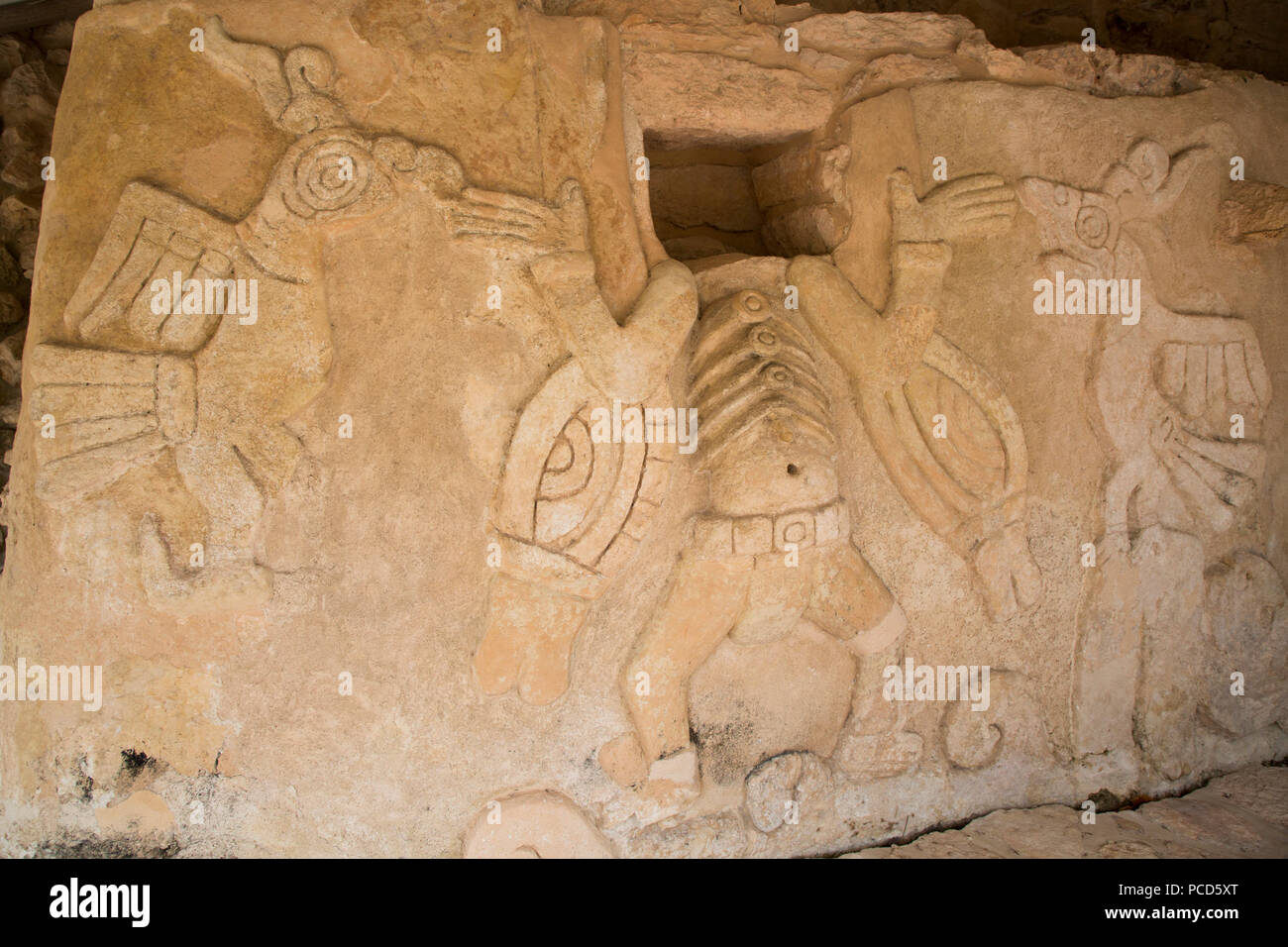 Les reliefs en stuc, Château de Kukulcan, ruines mayas, Mayapan Site Archéologique, Yucatan, Mexique, Amérique du Nord Banque D'Images