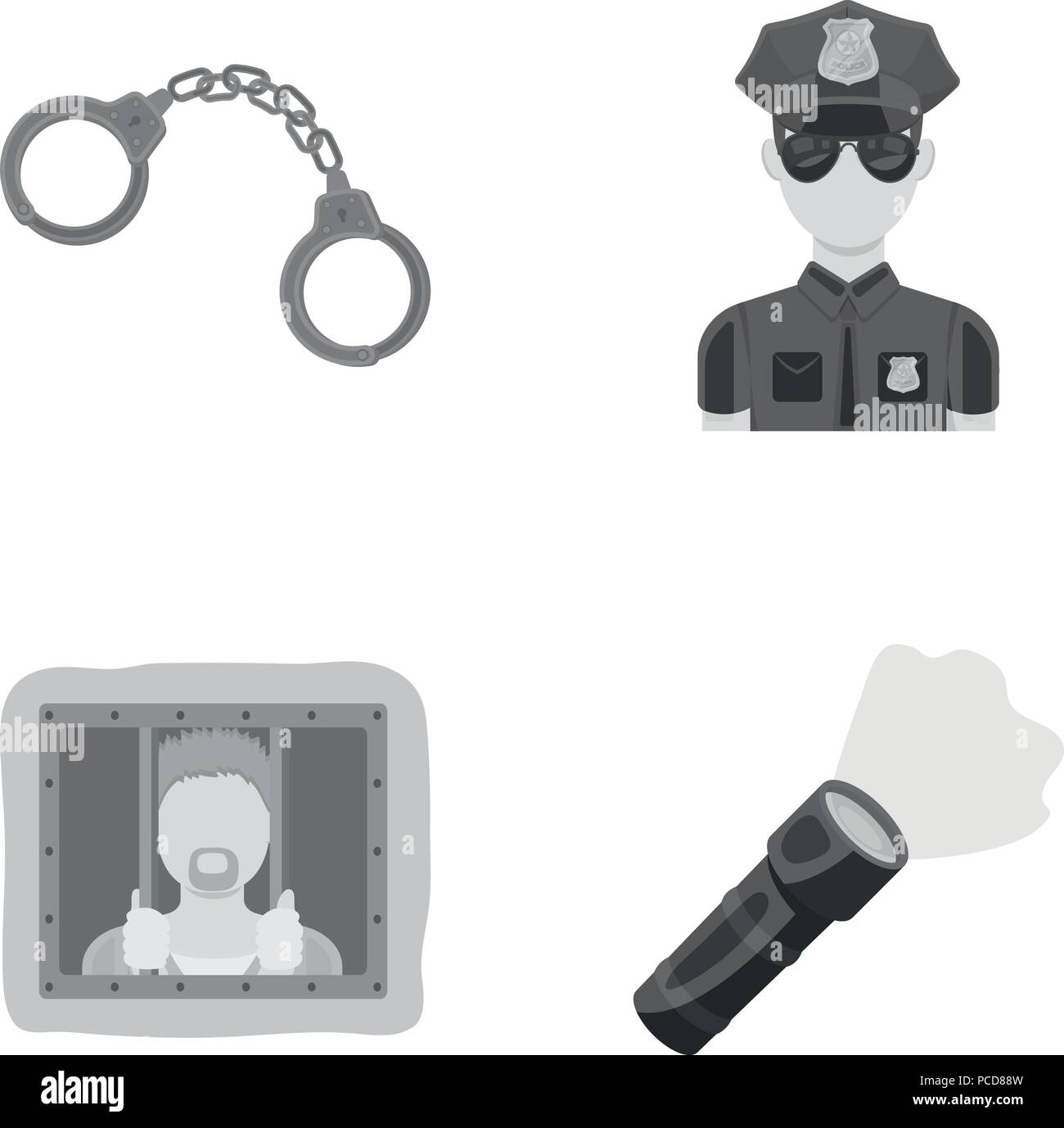 Attaquant,chaîne,collection,crime,la discipline,lampe,icône,menottes,illustration,réseau,isolé,droit,logo,léger,metal,,monochrome,municipal,Police,policier,prison prisonnier,Protection,service,set,signer,uniforme,symbole vecteur,armes,web,Travail,vecteurs vecteur, , Illustration de Vecteur