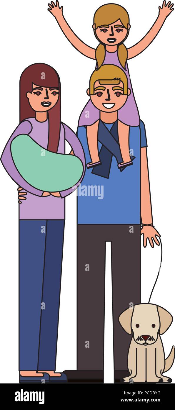 Pere Et Fille Maman Et Bebe Holding Dog Vector Illustration Image Vectorielle Stock Alamy