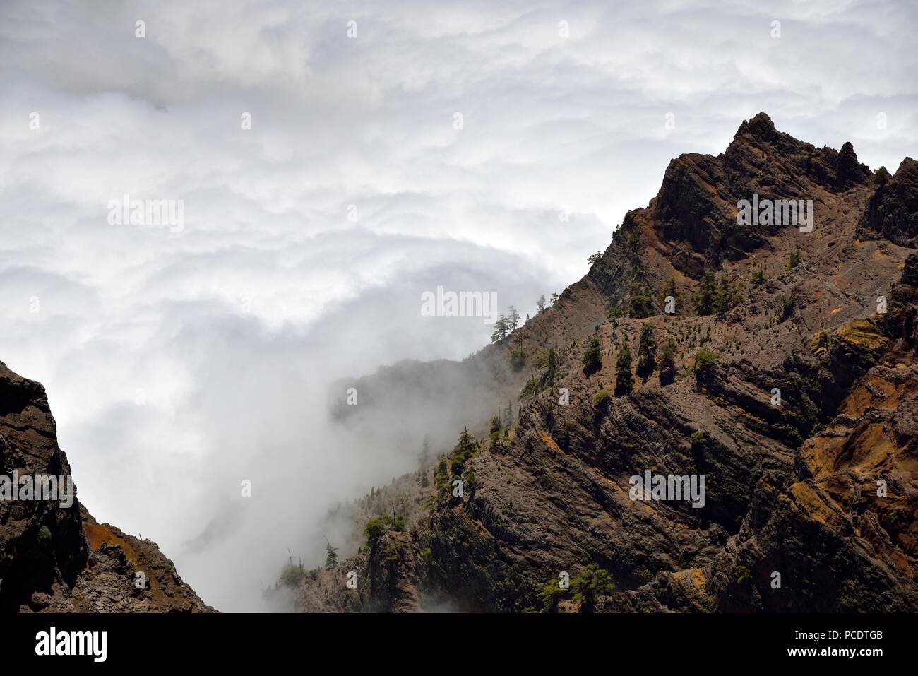 Vue depuis le bord de la Caldera de Taburiente, Roque de los Muchachos, La Palma, Canary Islands, Spain Banque D'Images