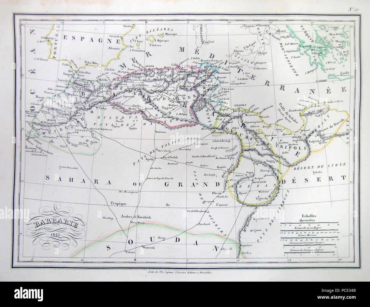 Malte-Brun 71833 Plan de l'Afrique du Nord ou barbarie - Geographicus - AFRIQUEAMÉRIQUE-mo-1837 Banque D'Images