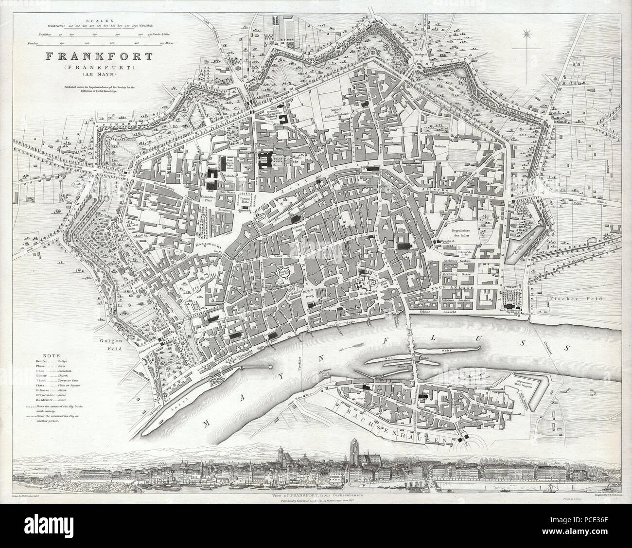 71837 S.D.U.K. Plan de la ville ou d'un plan de Francfort, Allemagne - Francfort - Geographicus-SDUK-1837 Banque D'Images