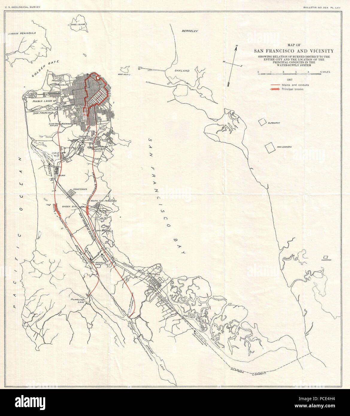 121907 Carte géologique de la péninsule de San Francisco après 1906 - Séisme Geographicus - Sanfrancisco-geologicalsurvey-1906 Banque D'Images