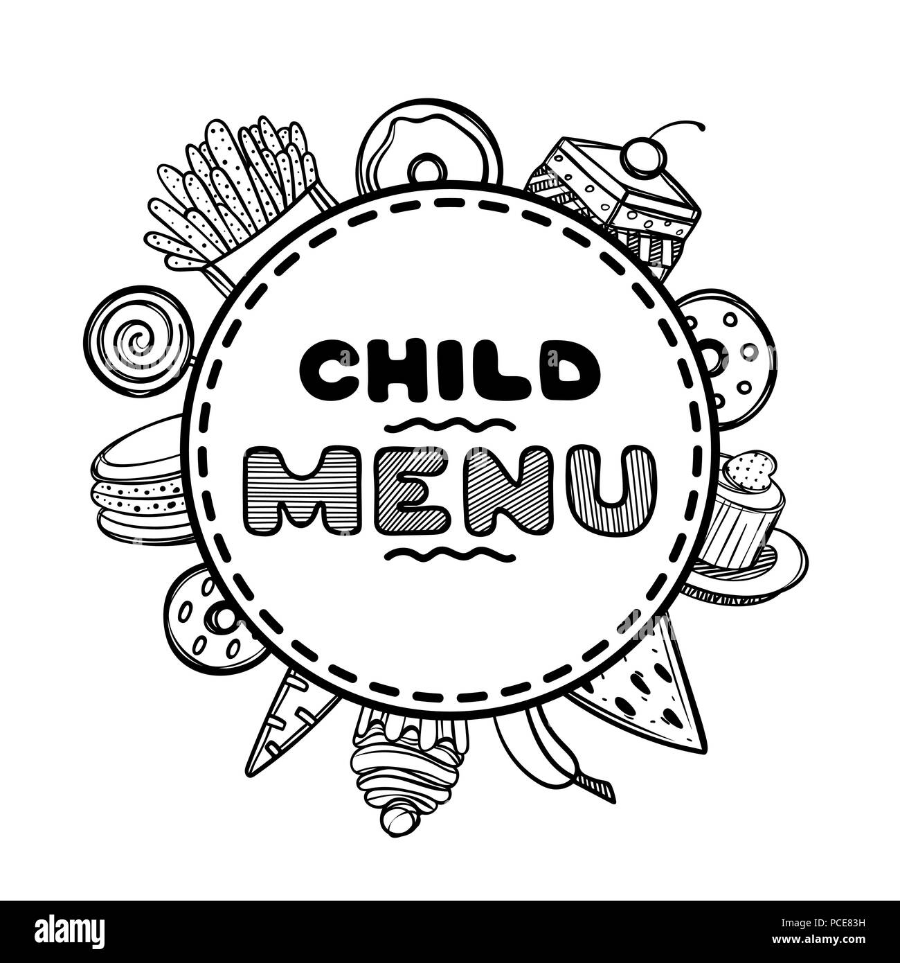 Menu à la main pour cafe avec de la nourriture. Croquis concept illustration. Ce graphique linéaire. Illustration de Vecteur