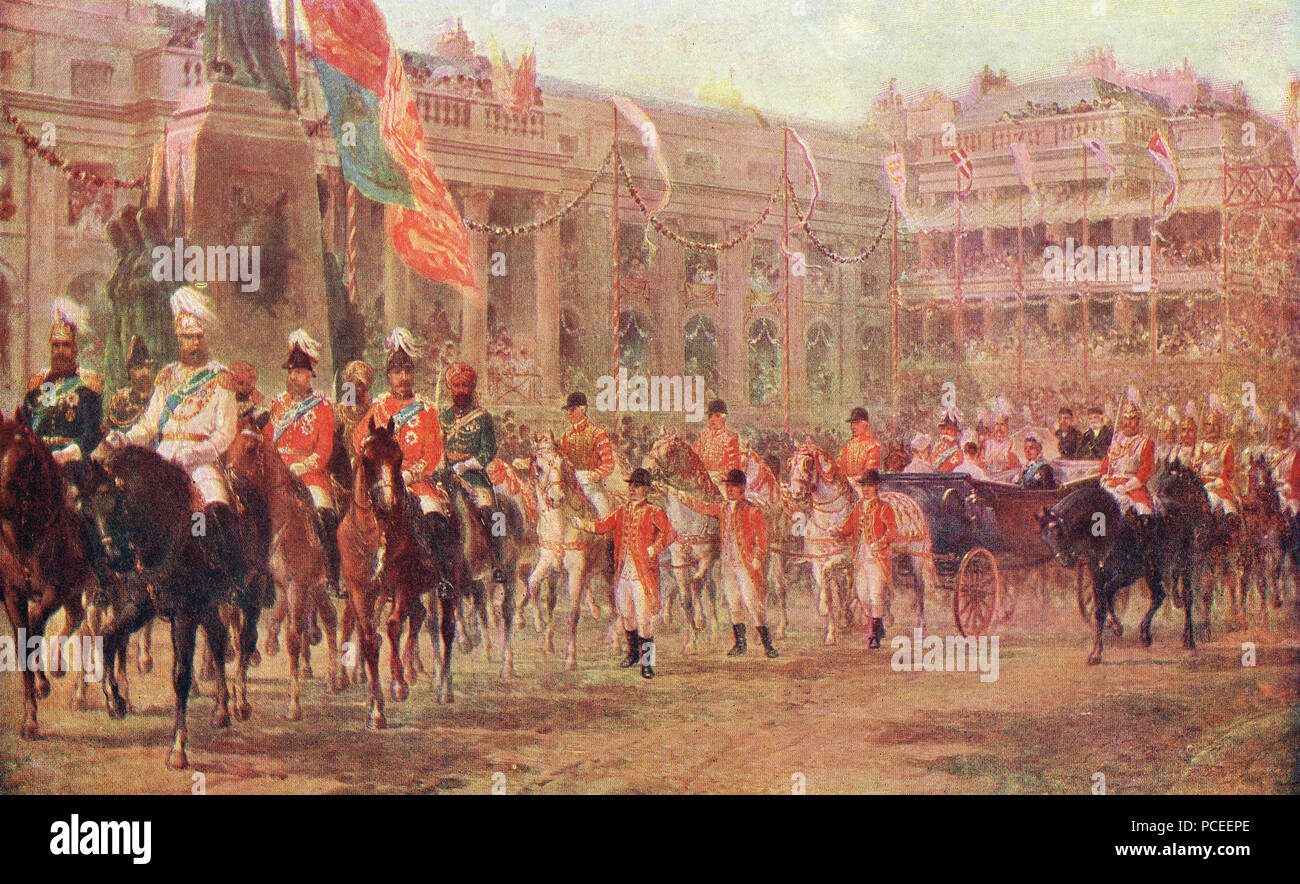 La reine Victoria's Golden Jubilee, le cortège royal en route vers l'abbaye de Westminster, le 21 juin 1887 Banque D'Images