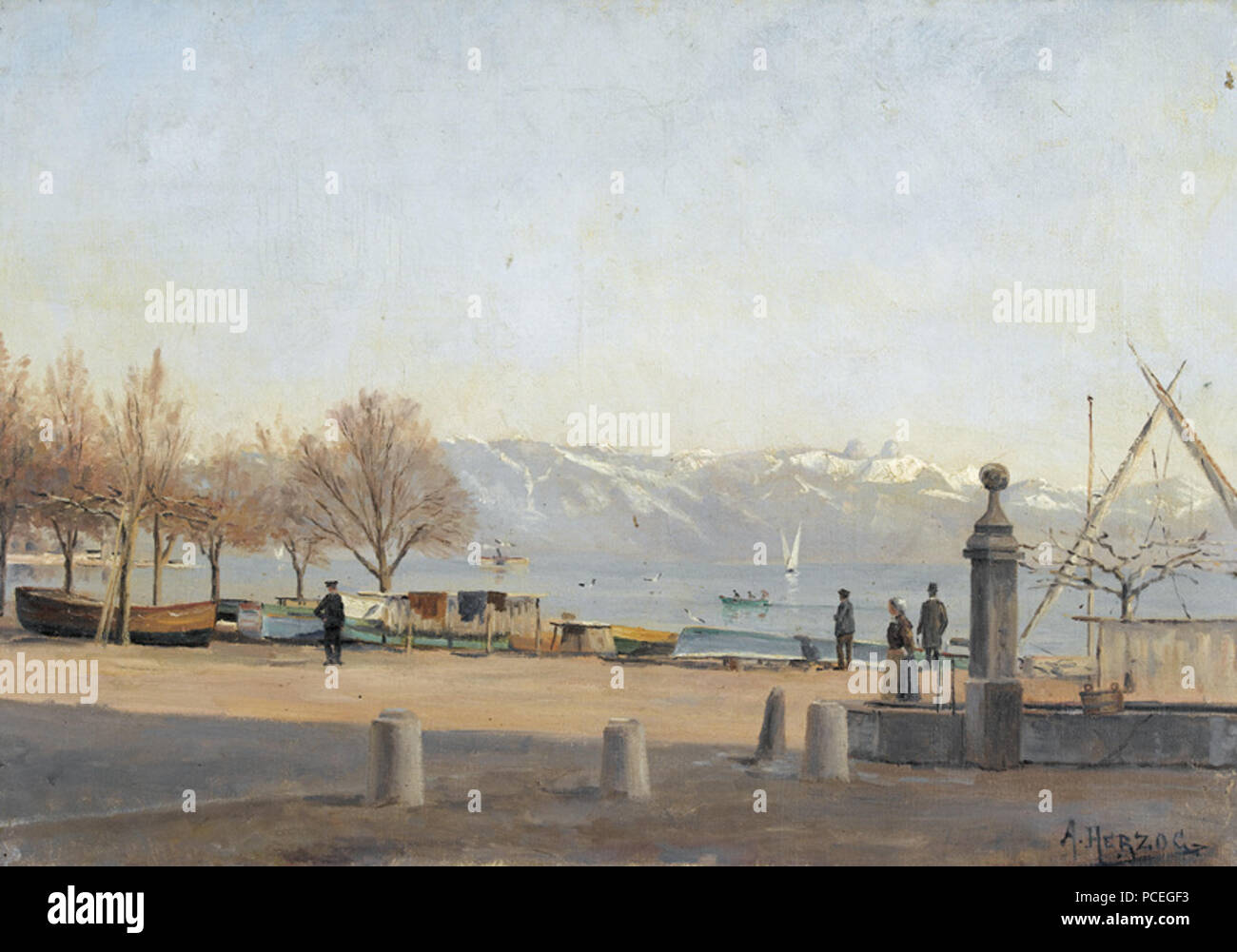 58 Arthur Herzog Hafen von Ouchy im Herbst Banque D'Images