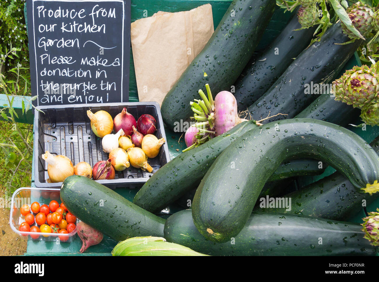 Helmsley Walled Garden Cuisine Jardin produire offerts aux visiteurs en échange d'un don Banque D'Images