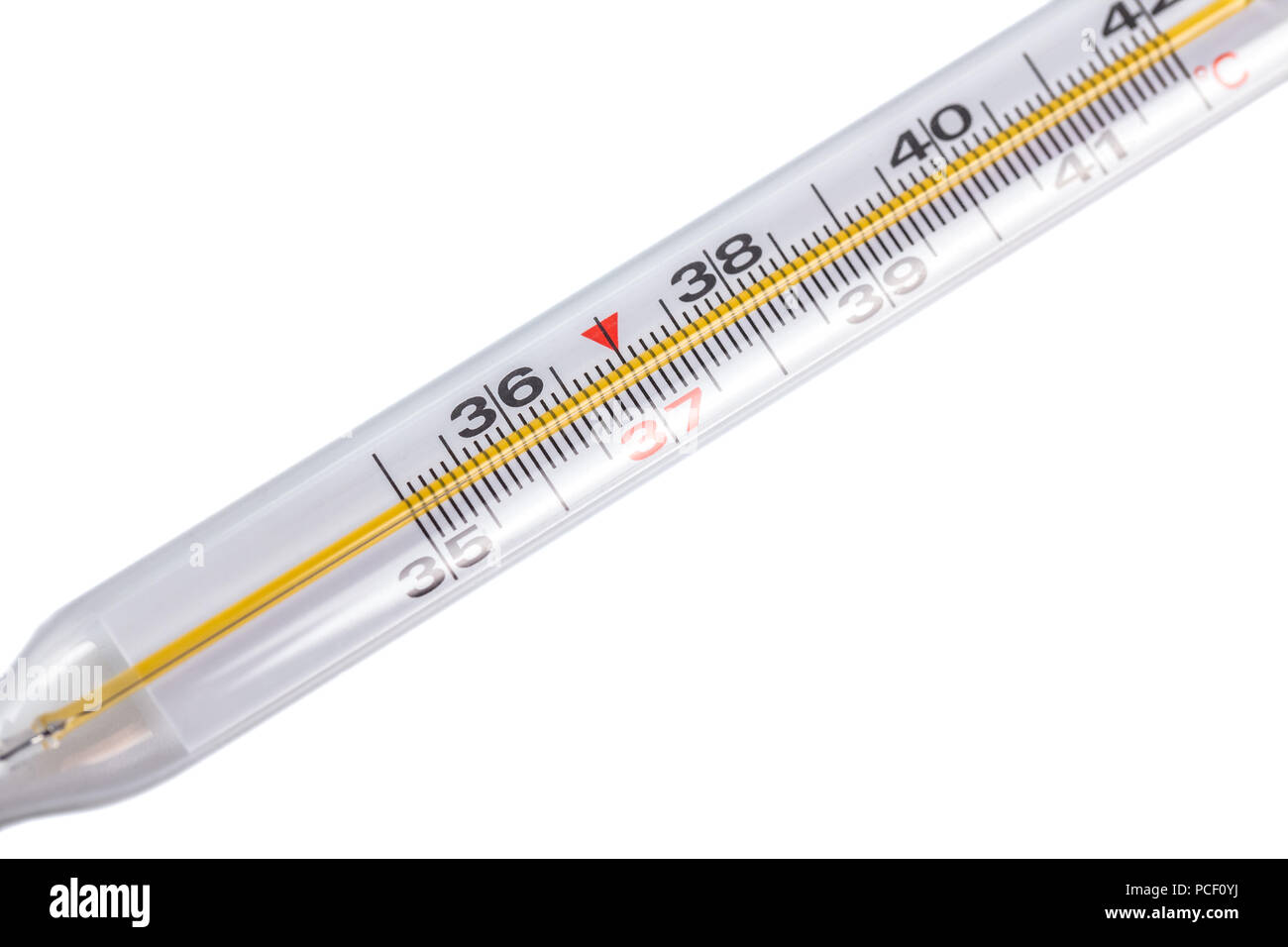 Un thermomètre de verre pour la mesure de la température du corps humain,  fond blanc Photo Stock - Alamy