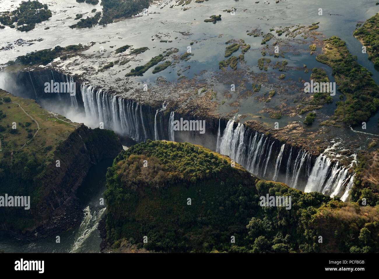 Vue aérienne, Victoria Falls, Zimbabwe, Afrique du Sud Banque D'Images