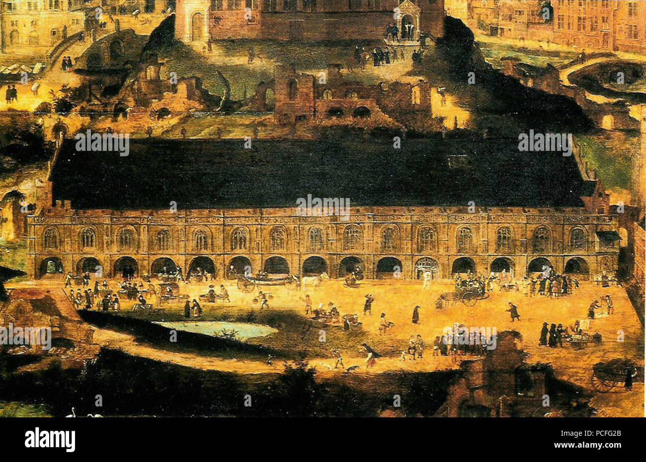 . Brugge - Waterhalle (1294-1787) op markt . 17De eeuw 102 Brugge - Waterhalle schilderij 17de eeuw Banque D'Images