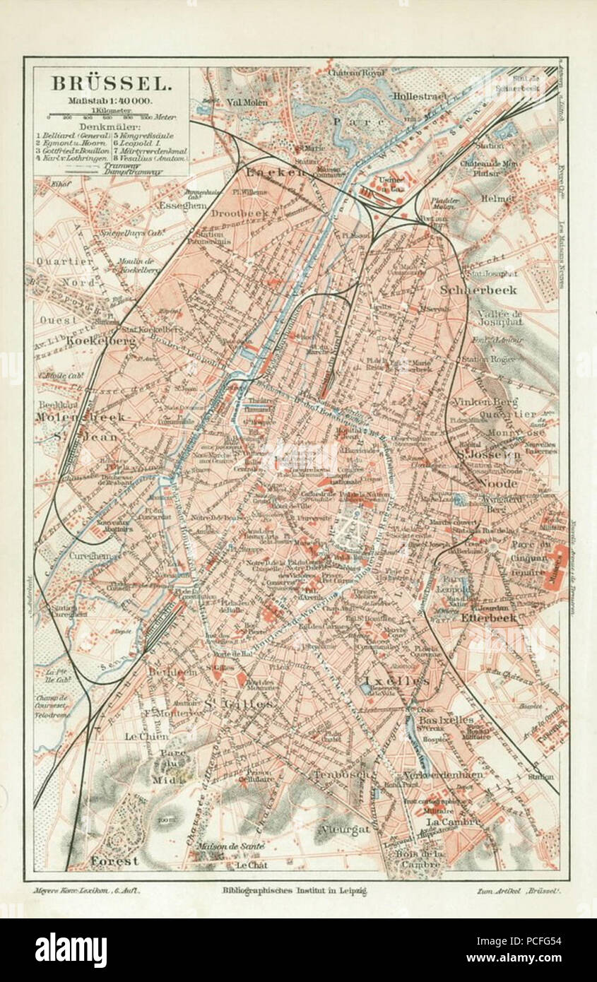 103 Bruxelles, la carte 1907 Banque D'Images