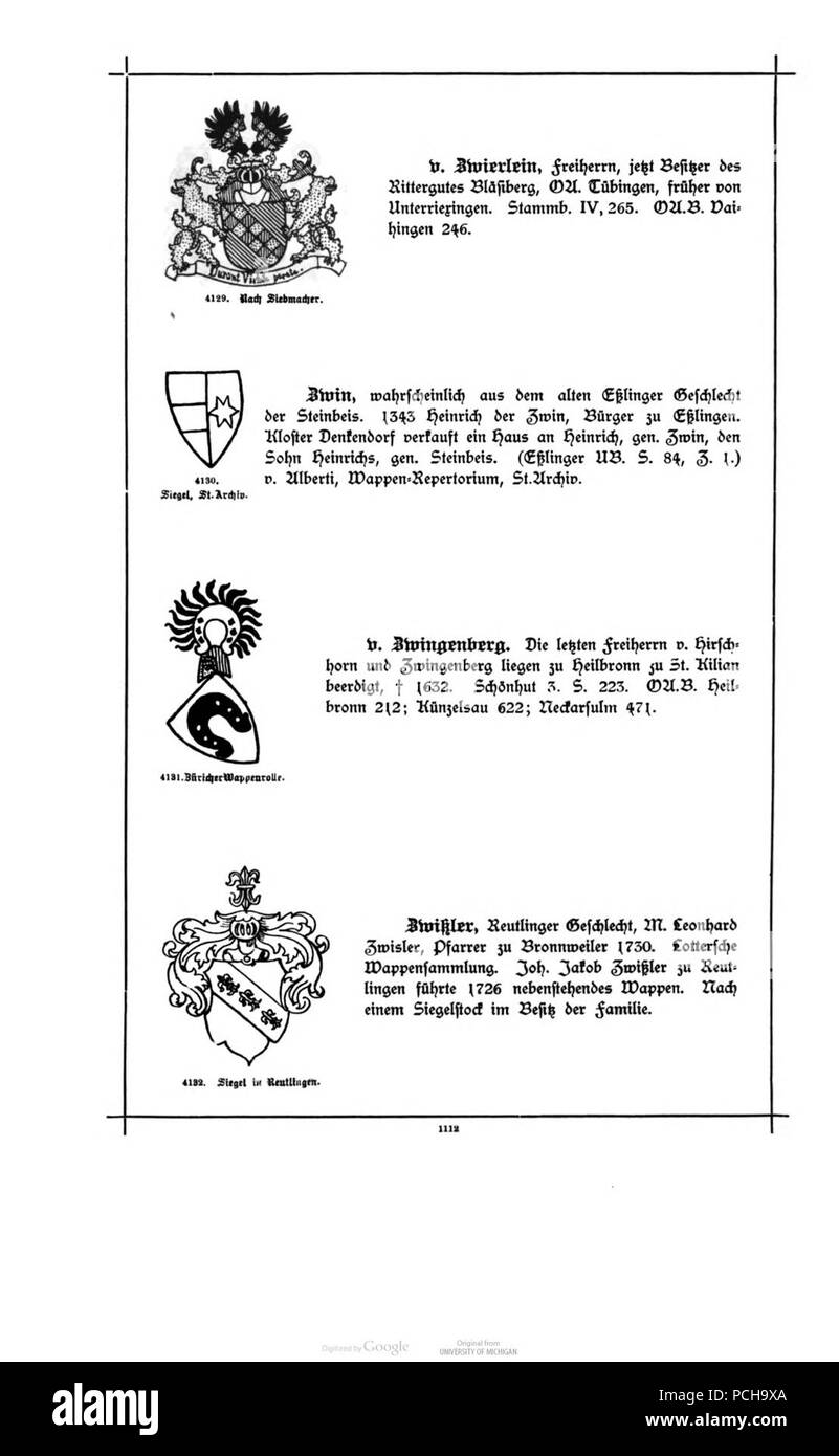 Wuerttembergisches Alberti Adels- und Wappenbuch 1112. Banque D'Images