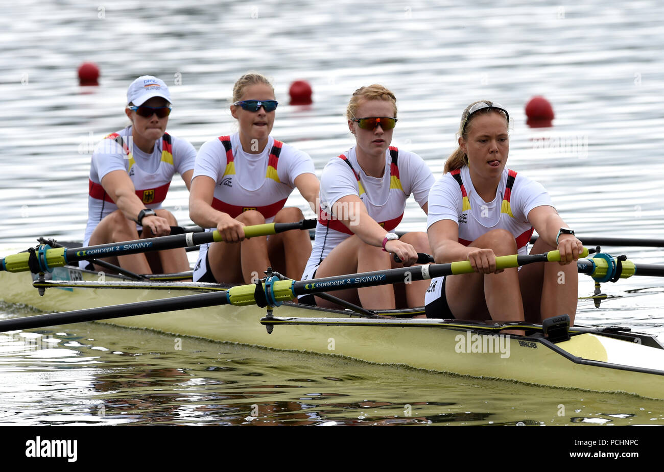 Sophie de l'Allemagne, Oksche Frauke Hacker, Ida Kruse et Alexandra Hoeffgen dans les quatre femmes pendant deux jours de chaleur l'un des Championnats d'Europe 2018 à la Strathclyde Country Park, North Lanarkshire Banque D'Images