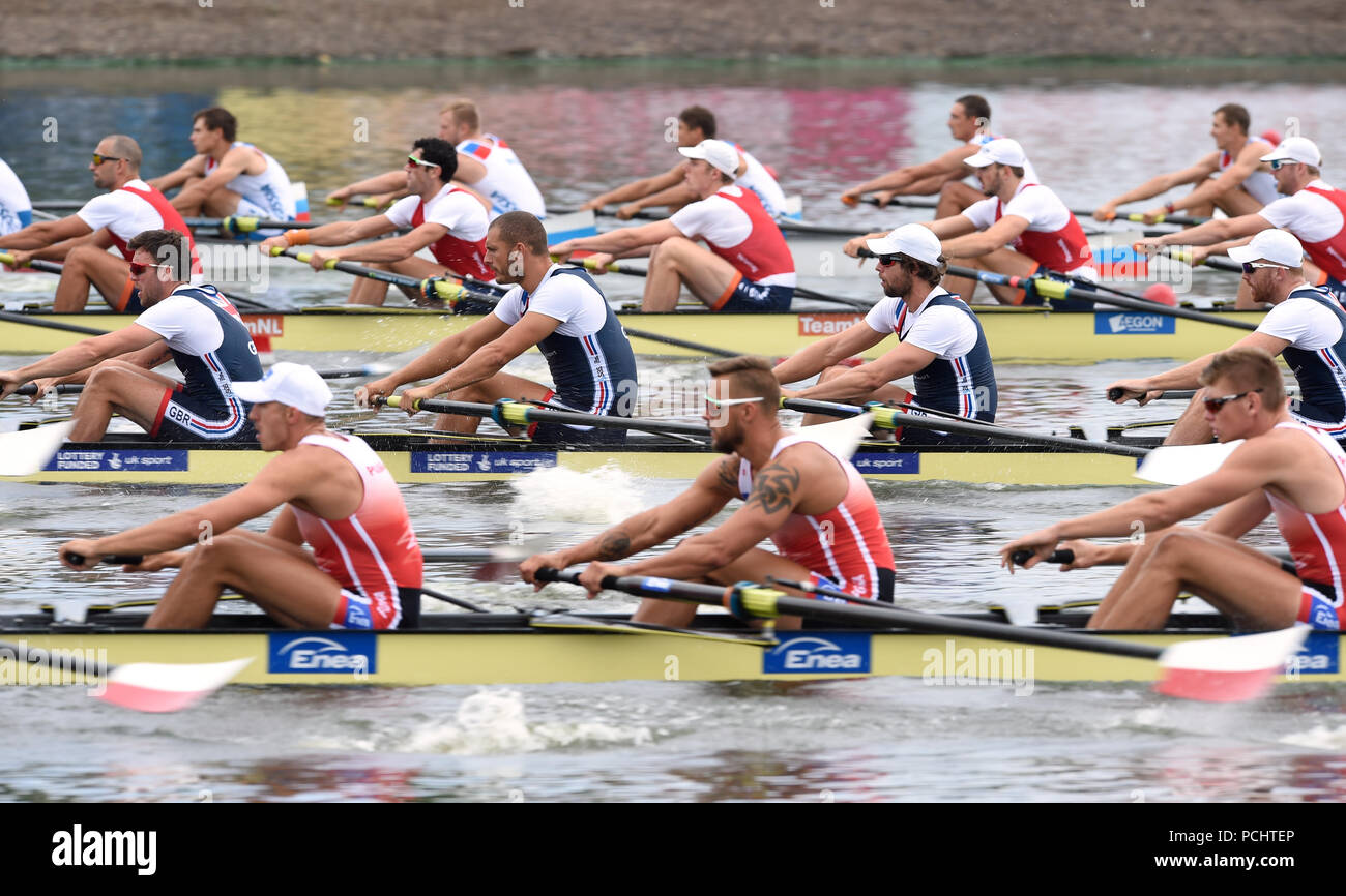 Au cours de l'action de huit hommes au cours de la première journée du championnat d'Europe 2018 à la Strathclyde Country Park, North Lanarkshire. Banque D'Images