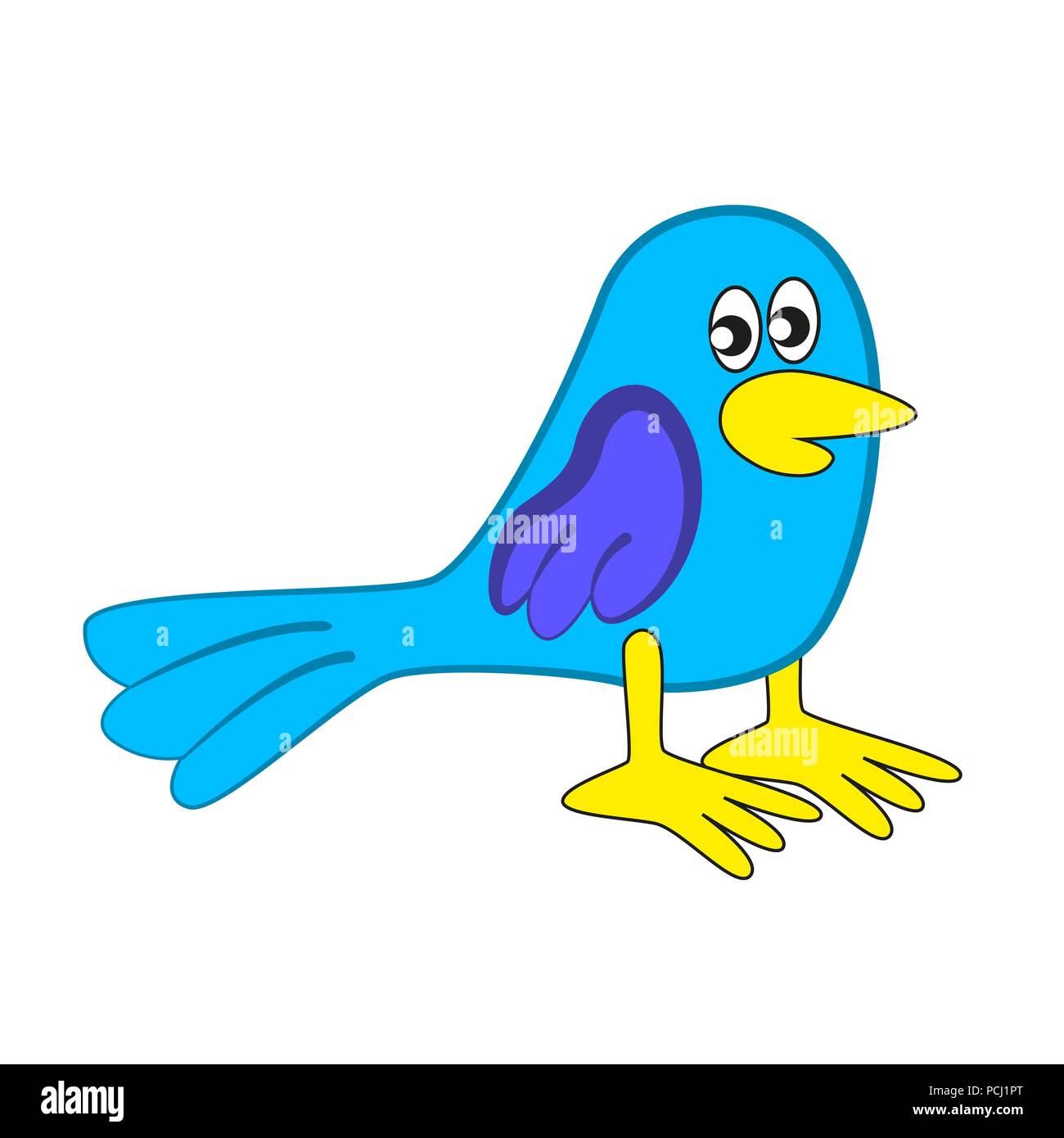 Funny bird bleu avec longue queue isolée en fond blanc. Illustration de Vecteur