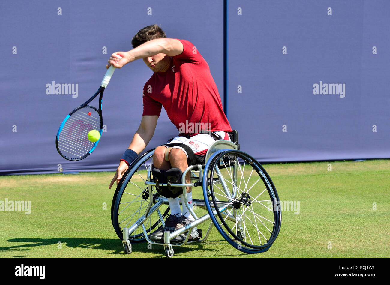Gordon Reid (GO) jouer dans un match de tennis en fauteuil roulant de démonstration au cours de la Nature Valley International, 29 juin 2018 Eastbourne Banque D'Images