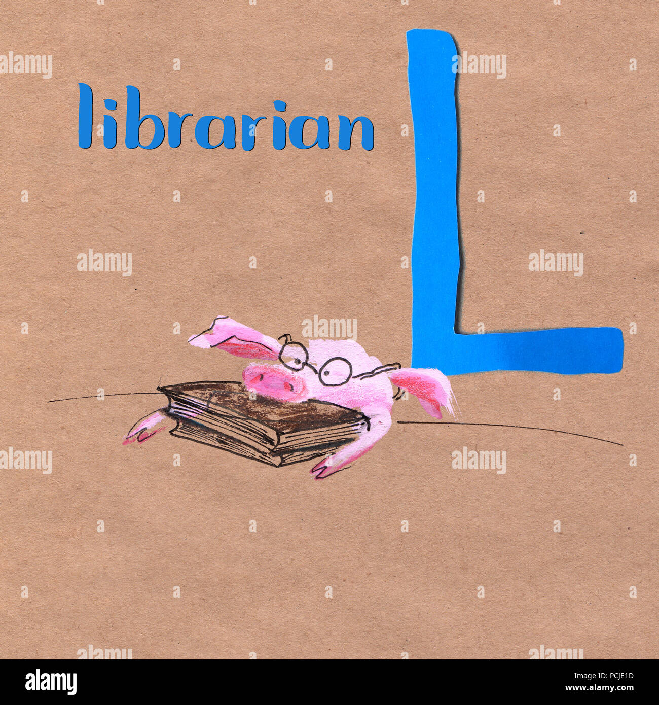 Pour les enfants de l'alphabet avec cochon. Lettre L. téléphone artisanat Bibliothécaire Banque D'Images