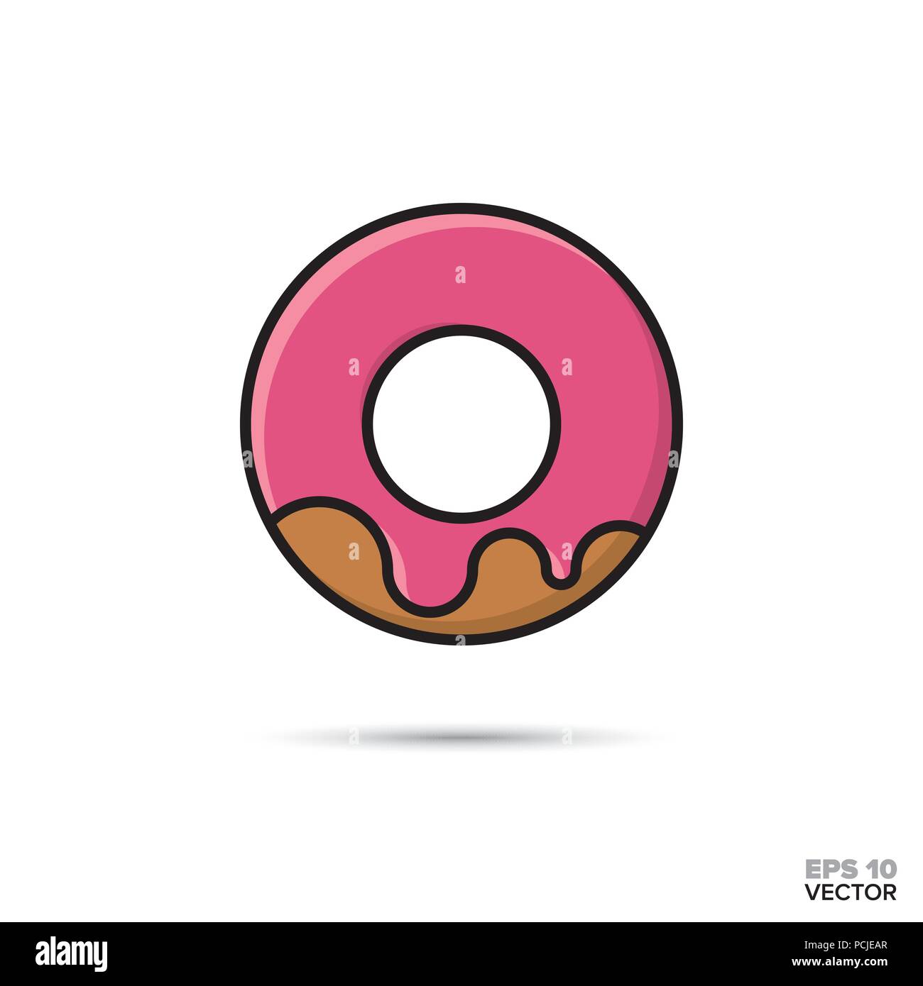 Donut glaçage rose avec l'icône de la ligne de remplissage couleur de scénario. Aliment sucré symbole. Illustration de Vecteur